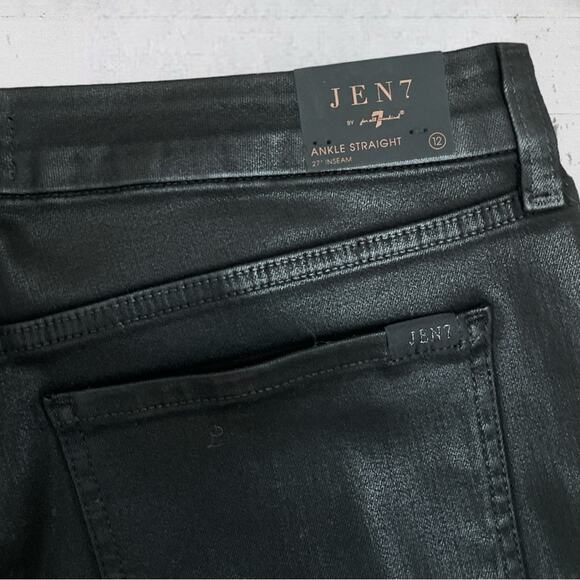 NWT Jen7 by 7 For All Mankind Coated Straight Ankle Jeans in Black Coat Size 12 - Picture 8 of 14